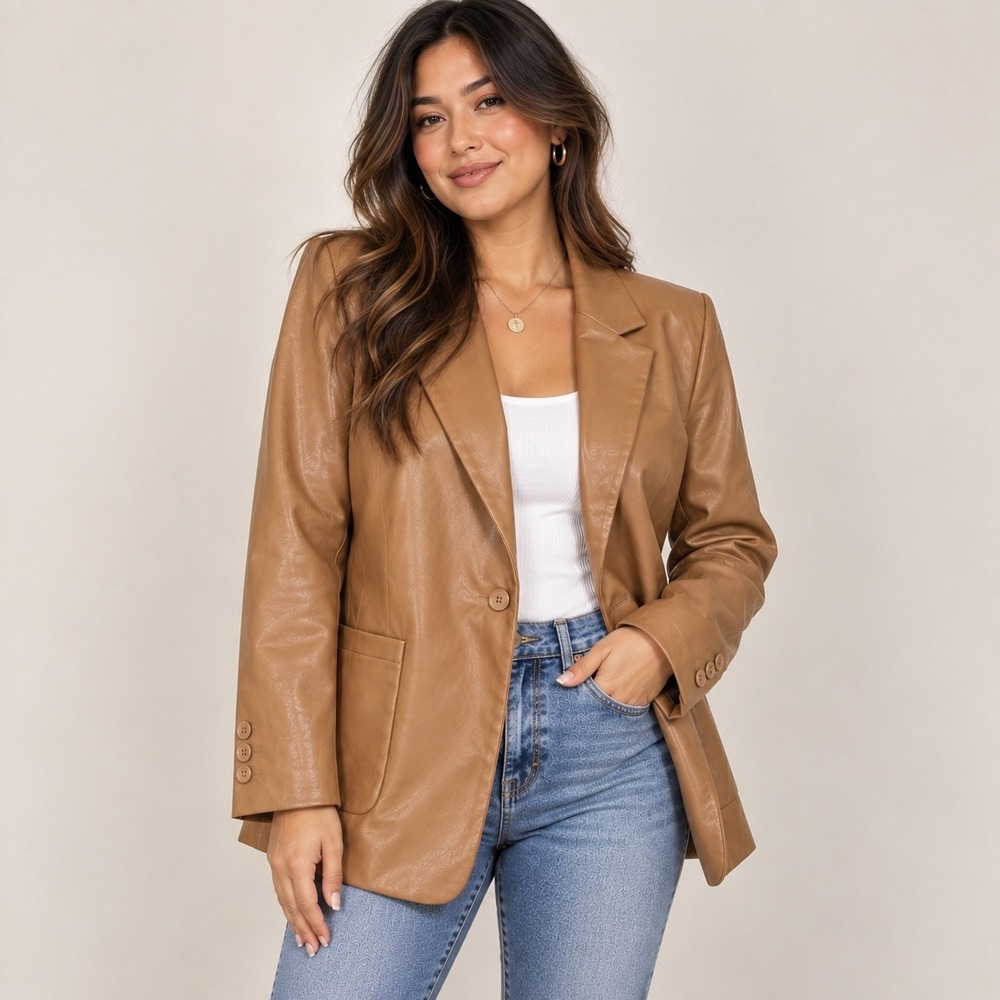 Express Camel Faux Leather Blazer Jacket Plus Size XL NWT Autumn Fall Staple